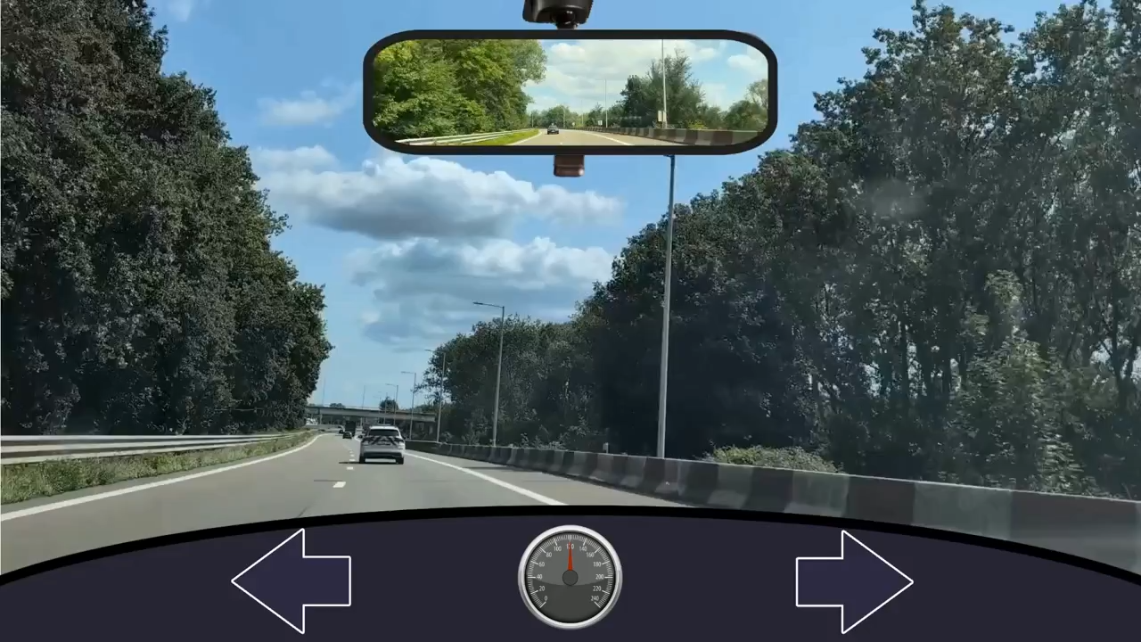 Interface du simulateur de perception des risques — vue depuis le véhicule sur autoroute
